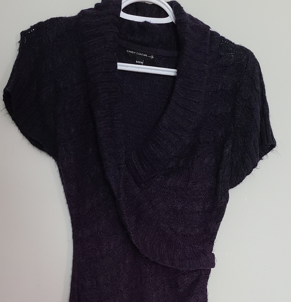 Purple, V-neck, knit style mini dress. Medium.